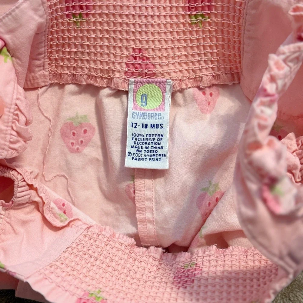 Gymboree Vintage 2001 Pink Strawberry Smocked Romper Sunsuit 12-18 Months Cotton